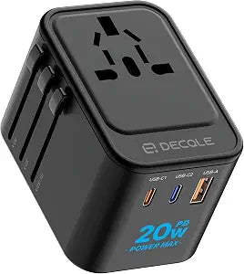 Universal Travel Adapter, 2 USB-C 1 USB-A, Cover 200+ Countries