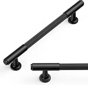 Amerdeco 10 Pack Matte Black Cabinet Pulls 5 Inch(128mm) Hole Center Heavy Duty Solid Kitchen Cabinet Handles Drawer Pulls