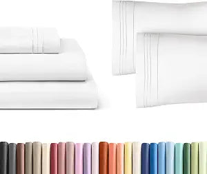 White 3-Piece Sheet Set & Pillowcase Bedding Bundle (Twin Size) - Complete Twin Sheet Set & 2 Pillowcases with Deep Pockets up to 16 inches - Comfy, Hotel Luxury Quality - Soft, Breathable & Cooling