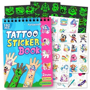 Partywind 192 Styles Glow & Glitter Temporary Tattoos Book for Kids