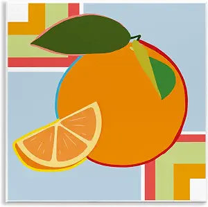 Geometric Orange Fruit Kitchen, 12 x 12 Inch Mounted Print on Wall Plaque