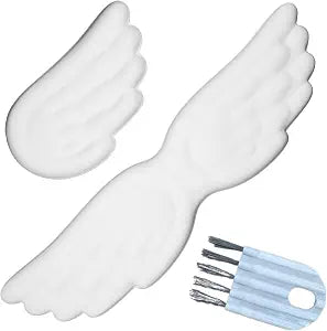 White Angel Wings Ergonomic Memory Foam Wrist Rest Computer Keyboard and Mouse Set Cute Gaming Keyboard Wrist Support pad PU Leather Surface Non-Slip and Waterproof Includes a Cleaning Brush