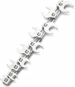 Bates- 3/8" Drive Crowfoot Wrench Set, 10 pcs, 3/8-1, Chrome-Plated Steel, SAE Open-End Nut Wrench Set With Clip-on Storage Rail for Nut Removal, Automotive Repair, Hard-To-Reach Areas