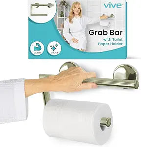 Vive Grab Bar with Toilet Paper Holder (350lbs) - Handrail Bar Combo