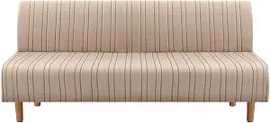 H.VERSAILTEX Stretch Futon Slipcover Armless Sofa Cover Furniture Protector Without Armrests Slipcover Soft with Elastic Bottom for Kids, Spandex Jacquard Modern Stripe Design, Sand
