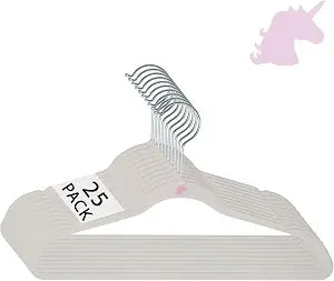 Simplify 25 Pack Kids Velvet Hangers | Slim | Non-Slip Design | Space Saving | Childrens Clothes | Shirts | Pants | Dresses | Baby Nursery | Closet Storage & Organization | White