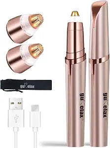 gurelax Eyebrow Trimmer for Women, Rechargeable Eyebrow Hair Remover, Painless Electric Razor with 2 x Replacement Heads,Face & Eye Brow Nose Ear Shaver Hair Removal (Rose Gold)