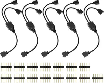 BTF-LIGHTING 5 Pin RGBW LED Splitter Cable Kit - 5pcs 12inch LED Strip Connector 2 Way 1 to 2 Splitter with 15 x Male 5 Pin Plugs for 5050 RGBW RGBWW LED Strip Light