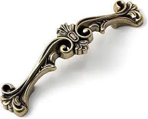 JETLAND Traditional Antique Cabinet Hardware - 6 Pack, Antique Brass, 3" Hole Centers, Vintage Pulls for Drawer Dresser Nightstand, AC0726AB076