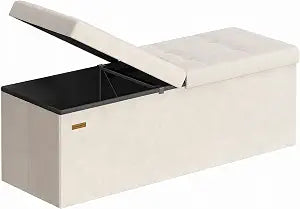 SONGMICS Foldable Storage Ottoman with Flipping Lid, 43.3 Inch Velvet Bench