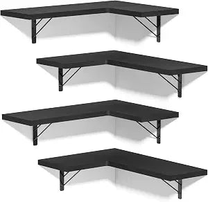 Love-KANKEI Corner Wall Shelf Set of 4Solid Wood/Bracket,16.5"x 11",Black