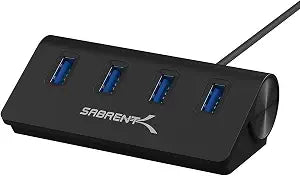 SABRENT 4-Port Aluminum USB 3.0 Hub, 2.5ft Cable, Black (HB-MC3B)