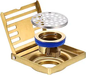 PATIKIL Square Shower Drain 4" Floor Drain Cover 304 Stainless Steel Gold