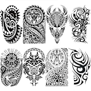 Large Fake Tribal Totem Temporary Tattoo for Men 8-Sheet