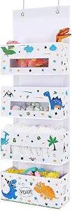 WERNNSAI Dinosaur Over Door Hanging Organizer with 4 Clear Window Pockets