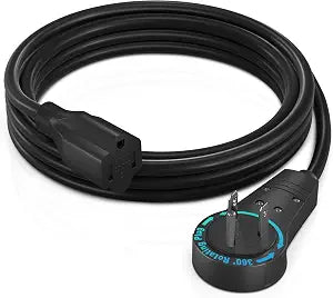 Maximm Extension Cord 5ft, 360 Rotating Flat Plug, Black, 16 AWG