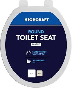 Highcraft W1TSPR Round Plastic Toilet Seat with Adjustable Hinge, White