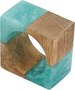 Saro Lifestyle Wooden Fusion Resin Napkin Ring (Set of 4), Aqua