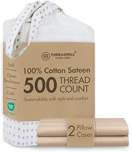 Threadmill 500 Thread Count Cotton King Pillowcases, Damask Stripe, Beige