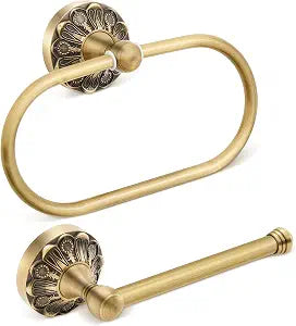 2 Pcs Toilet Paper Holder Towel Ring, Brass, Rectangle