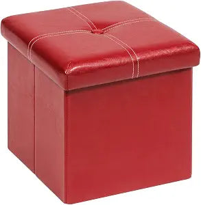 B FSOBEIIALEO Storage Ottoman Cube, 11.8" Faux Leather Footrest Chest, Red