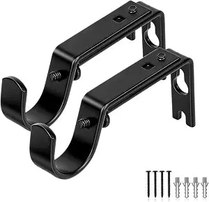 Heavy Duty Curtain Rod Brackets, Adjustable Wall Mount Iron Curtain Rod Holders for 7/8" and 1" Rods, Window Treatment Hardware with Screws & Anchors, Black, 2 Pack