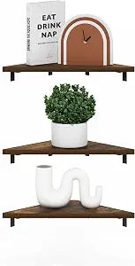 Furinno Rossi Triangle Floating Shelves for Wall, Set of 3 Geometric Corner Shelf, Wall Mounted Shelves for Bathroom, Home Office, Living Room, Amber Pine