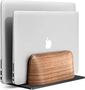 UPERGO Vertical Laptop Stand, Dual Slot Wood Holder for Desk