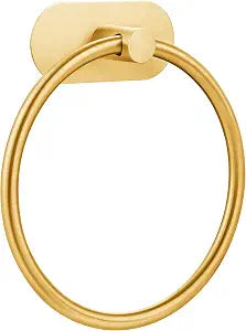 Self-Adhesive Towel Ring for Bathroom, No Drilling Stainless Steel Rustproof Hand Towel Holder, Wall Mounted Bathroom & Kitchen Towel Hanger with Strong Adhesive, Modern Bath Organizer Brushed Gold