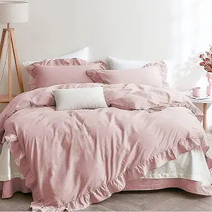Nayoroom Pink Ruffle Duvet Cover Set Queen Ruffled Coquette Bedding
