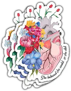 3Pcs Anatomical Heart Sticker Inspirational She Believed She Could So She
