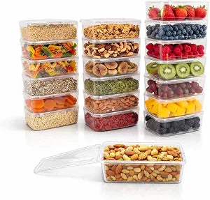 20 Pack 34 oz Airtight Food Storage Containers with Attached Hinged Lids BPA Free Stackable Plastic Kitchen Storage Containers for Pantry, Fridge Storage & Meal Prep Clear Containers
