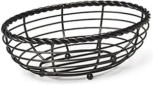 Gourmet Basics by Mikasa 5153171 Rope Metal Oval Bread Basket, Antique Black