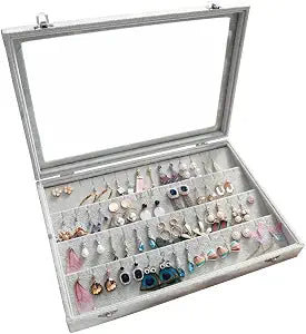 Wudygirl Velvet Earring Organizer Tray with Lid, 13.7x9.4 Inch Gray