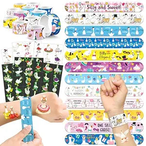 96 PCS Silly Goose Party Favors Set ��� 72 Pre-Cut Temporary Tattoos & 24 Slap Bracelets for Kids, Fun Goose-Themed Birthday Party Supplies, Classroom Rewards & Silly Celebration Decor