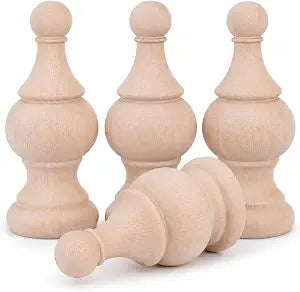 Cabilock 4 Pcs Unfinished Wood Finials, 5.9 Inch Decorative Wooden Post Caps for Bed Posts, Curtain Rod Ends, Furniture Accents and DIY Crafts