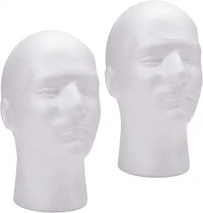 Foraineam 2 Pack Male Foam Head 11 Inch Man Mannequin Manikin Foam Heads Wig Display Holder Hats Glasses Display Stand