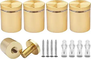 1 x 1 Inch 4PCS Aluminum Solid Sign Standoff Screws for Acrylic Advertising Screw wall Fixing standoffs mounts Glass Display Signs (Champagne Anodized Color)