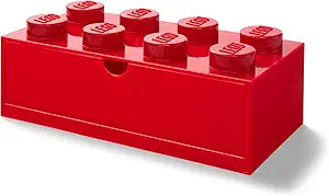 Room Copenhagen Lego Storage Brick 8 Desk Drawer, 8-Stud Stackable Tabletop Storage Box, 12.4 x 6.2 x 4.4 in, Bright Red