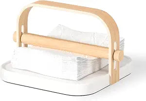 Umbra Bellwood Napkin Holder with Weight and Carrying Handle, White/Natural
