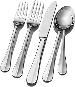 Pfaltzgraff Simplicity 53-Piece Flatware Set, 18/0 Stainless Steel Silverware Set for 8 with Serving Utensils, Classic Dining Cutlery for Everyday Use and Entertaining