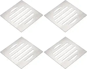 uxcell 4pcs Square Floor Drain Cover, 3.5" Stainless Steel Shower Drain Grate Drain Protection Cover for Furniture Repair Bathroom Kitchen
