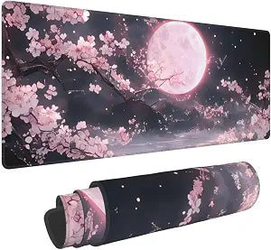 Cherry Blossom Mouse Pad Desk Mat, 31.511.8 Inch XL Large Gaming Desk Pad, Pink Moon Sakura Long Keyboard Mat for Desktop Laptop PC Computer, Multiple Colors, Japanese Style