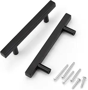 KNOBWELL 10 Pack 3-1/2" Black Kitchen Cabinet Pulls Square, 90mm Hole Center Stainless Steel Black Dresser Drawer Pulls 5-3/5" Overall Length
