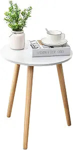 Apicizon Round Side Table, Natural Wood Nightstand