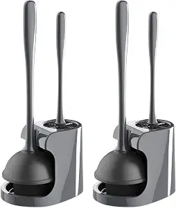 MR.SIGA Toilet Plunger and Brush Combo for Toilet Cleaning, Gray, 2 Set