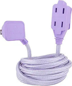Globe Electric 22892 Designer Series 9-ft Fabric Extension Cord, 3 Polarized Outlets, Right Angle Plug, 125 Volts, Metallic Purple