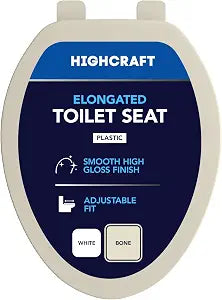 Highcraft B1TSPE Elongated Plastic Toilet Seat with Adjustable Hinge, Bone
