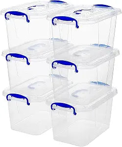 6-Pack Clear Plastic Storage Bin with Lids, Stackable Organizer Box with Latching Handle, 6.5L/7quart
