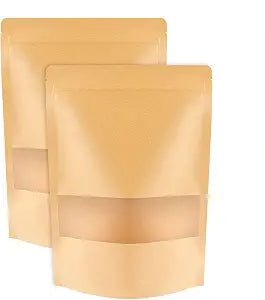 100 Pcs Kraft Stand Up Pouches 5.5 x 7.9 Inch Resealable Food Storage Bags with Matte Window for Packaging